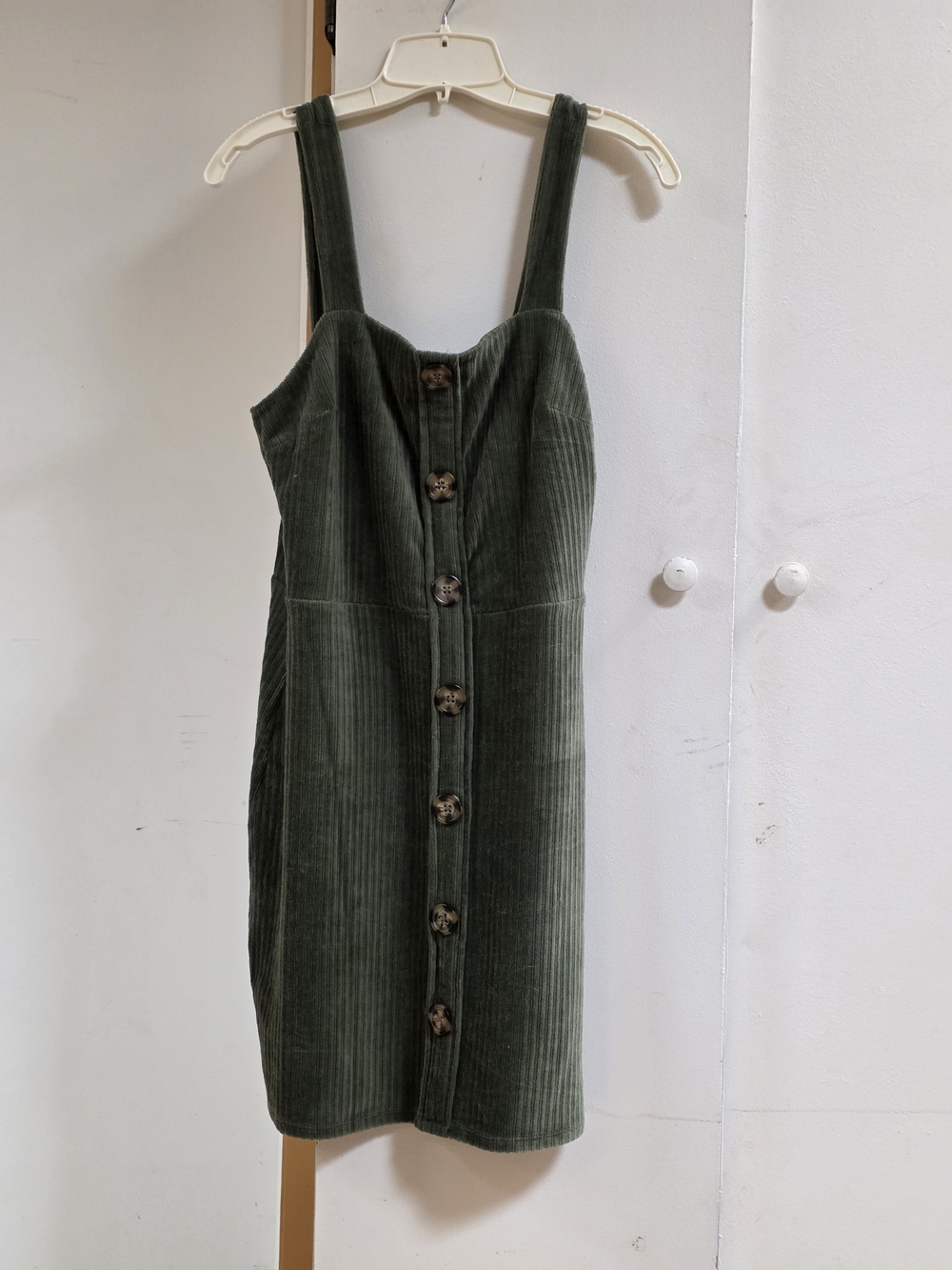 No Boundaries Olive Green Corduroy Button-Front Mini Dress